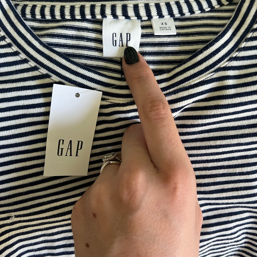 Beautiful navy and white striped dress.